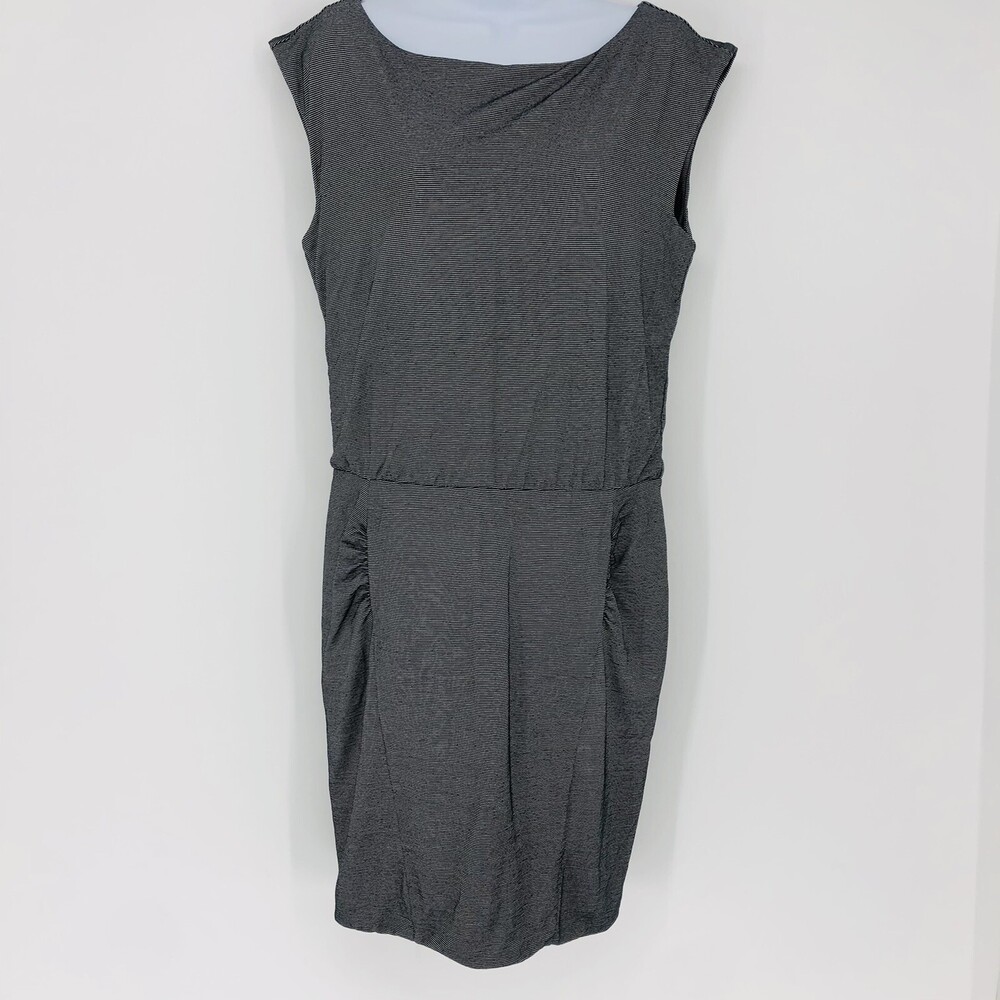 Athleta Ruched Westwood Micro Stripe Dress Women's Sz Medium Black 66536 Casual